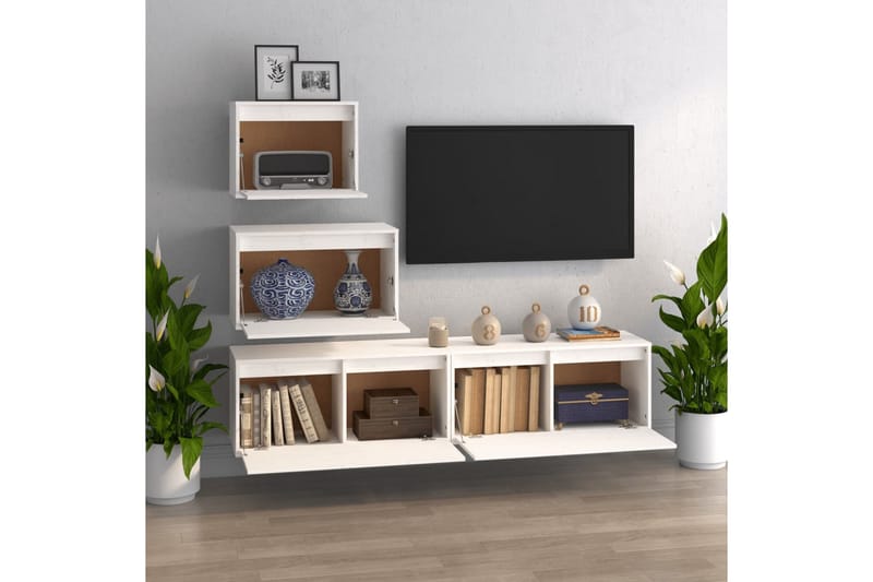 TV-benker 4 stk hvit heltre furu - Hvit - Møbler - Mediamøbel & tv møbel - TV-benk & mediabenk