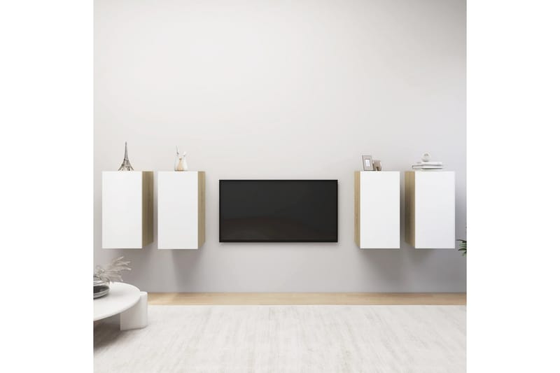 TV-benker 4 stk hvit og sonoma eik 30,5x30x60 cm sponplate - Beige - TV-skap