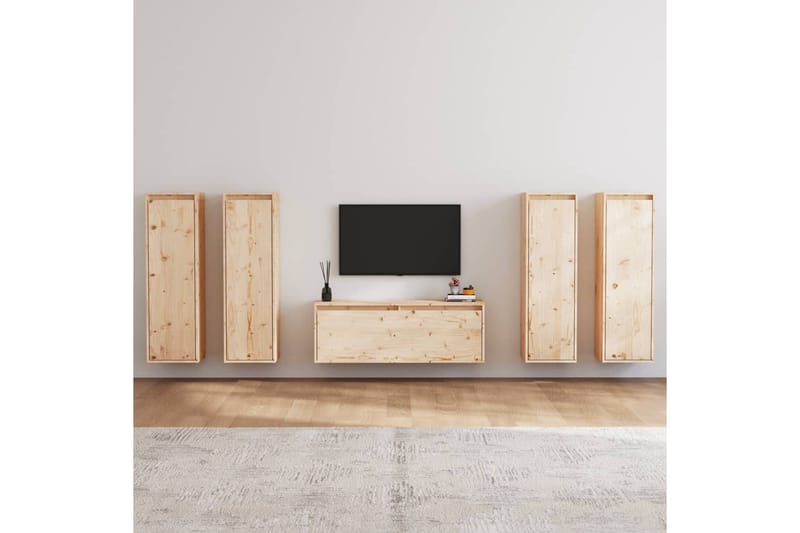 TV-benker 5 stk heltre furu - Brun - Møbler - Mediamøbel & tv møbel - TV-benk & mediabenk