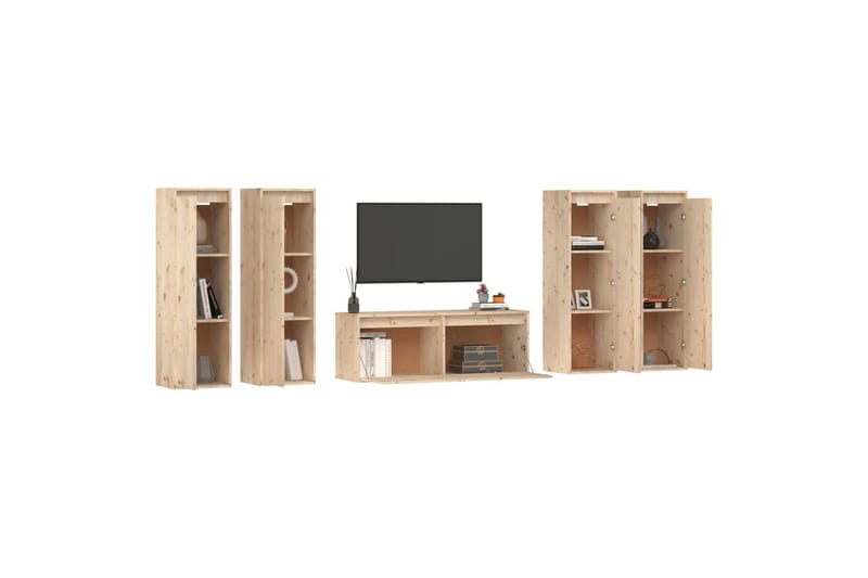 TV-benker 5 stk heltre furu - Brun - Møbler - Mediamøbel & tv møbel - TV-benk & mediabenk