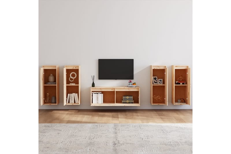 TV-benker 5 stk heltre furu - Brun - Møbler - Mediamøbel & tv møbel - TV-benk & mediabenk
