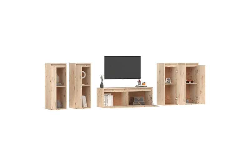 TV-benker 5 stk heltre furu - Brun - Møbler - Mediamøbel & tv møbel - TV-benk & mediabenk