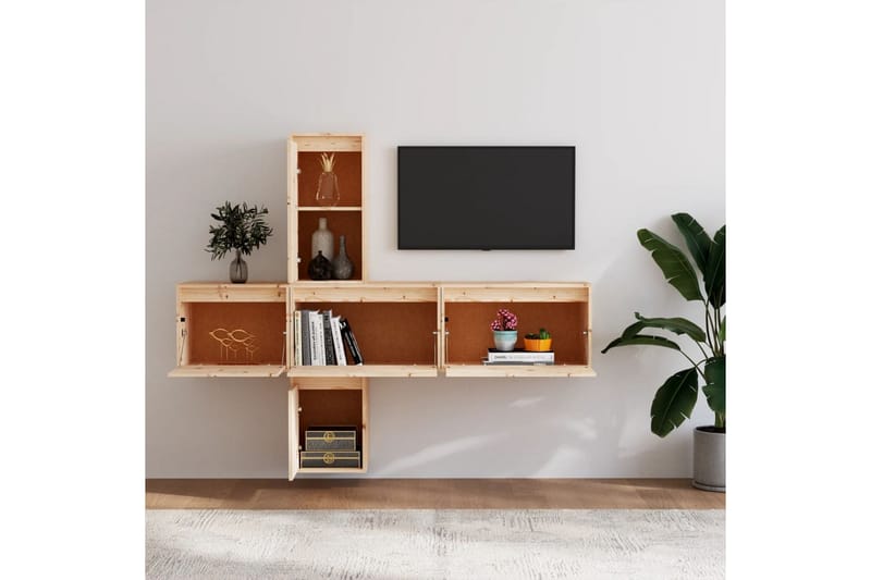 TV-benker 5 stk heltre furu - Brun - Møbler - Mediamøbel & tv møbel - TV-benk & mediabenk