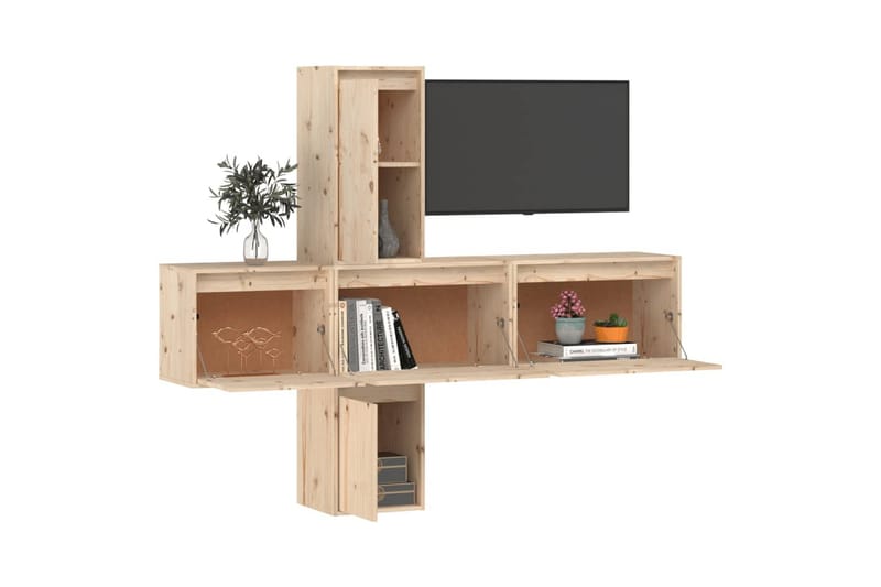 TV-benker 5 stk heltre furu - Brun - Møbler - Mediamøbel & tv møbel - TV-benk & mediabenk
