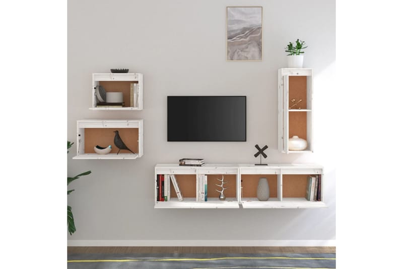 TV-benker 5 stk hvit heltre furu - Hvit - Møbler - Mediamøbel & tv møbel - TV-benk & mediabenk