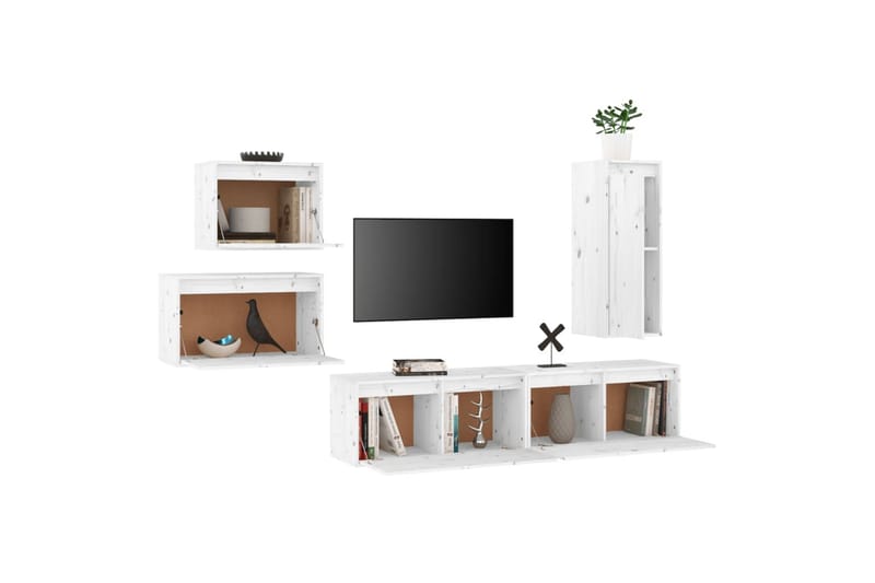 TV-benker 5 stk hvit heltre furu - Hvit - Møbler - Mediamøbel & tv møbel - TV-benk & mediabenk