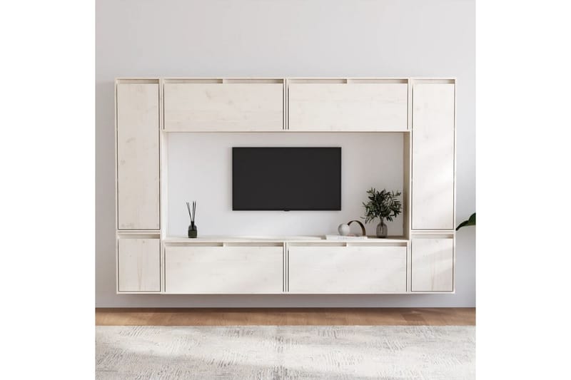 TV-benker 8 stk hvit heltre furu - Hvit - Møbler - Mediamøbel & tv møbel - TV-benk & mediabenk