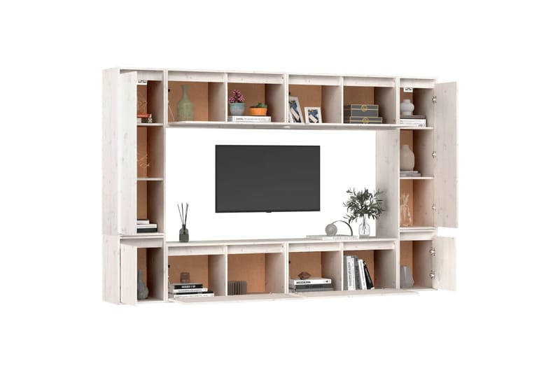 TV-benker 8 stk hvit heltre furu - Hvit - Møbler - Mediamøbel & tv møbel - TV-benk & mediabenk