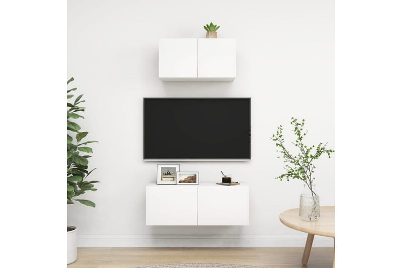 TV-benksett 2 deler hvit sponplate - Hvit - Møbler - Mediamøbel & tv møbel - TV-skap