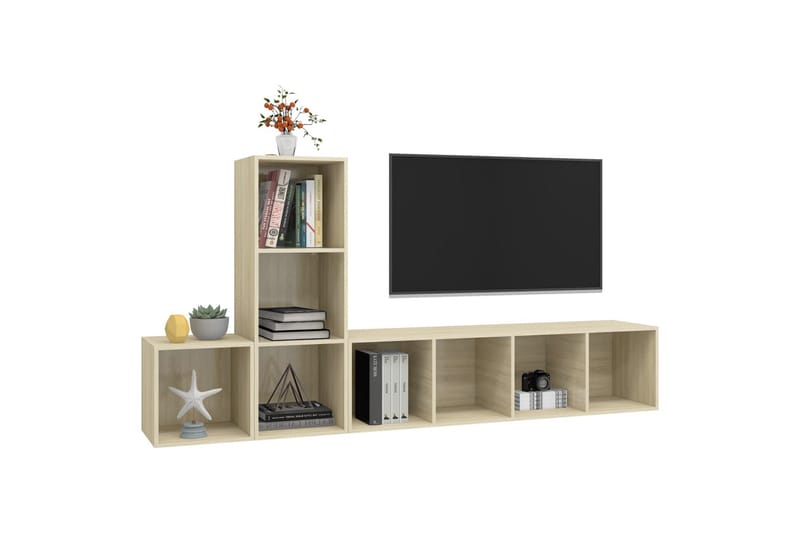 TV-benksett 3 stk sonoma eik sponplate - Brun - Møbler - Mediamøbel & tv møbel - TV-skap