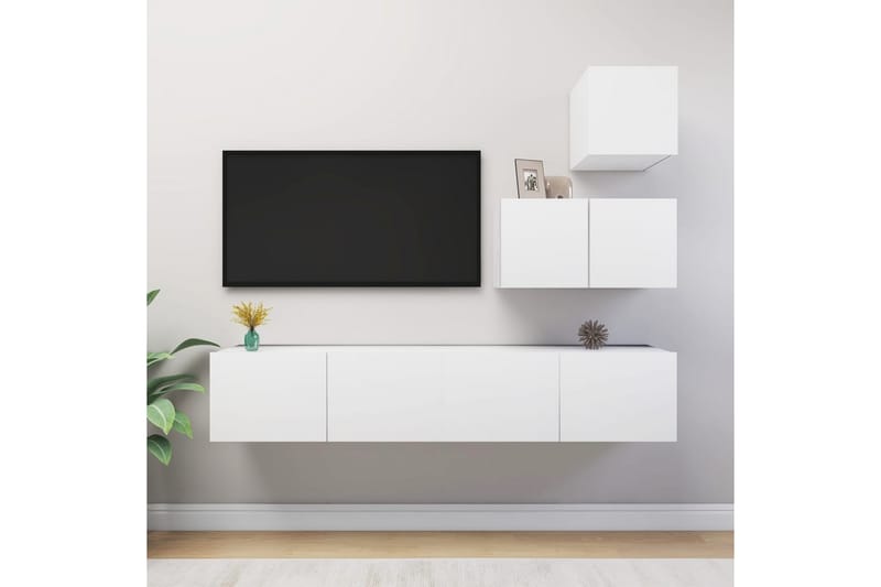 TV-benksett 4 deler hvit sponplate - Hvit - Møbler - Mediamøbel & tv møbel - TV-skap