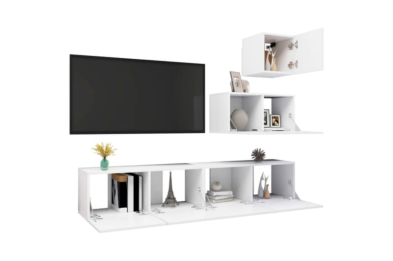 TV-benksett 4 deler hvit sponplate - Hvit - Møbler - Mediamøbel & tv møbel - TV-skap