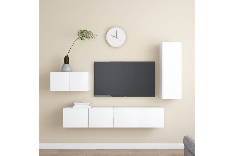 TV-benksett 4 deler hvit sponplate - Hvit - Møbler - Mediamøbel & tv møbel - TV-skap