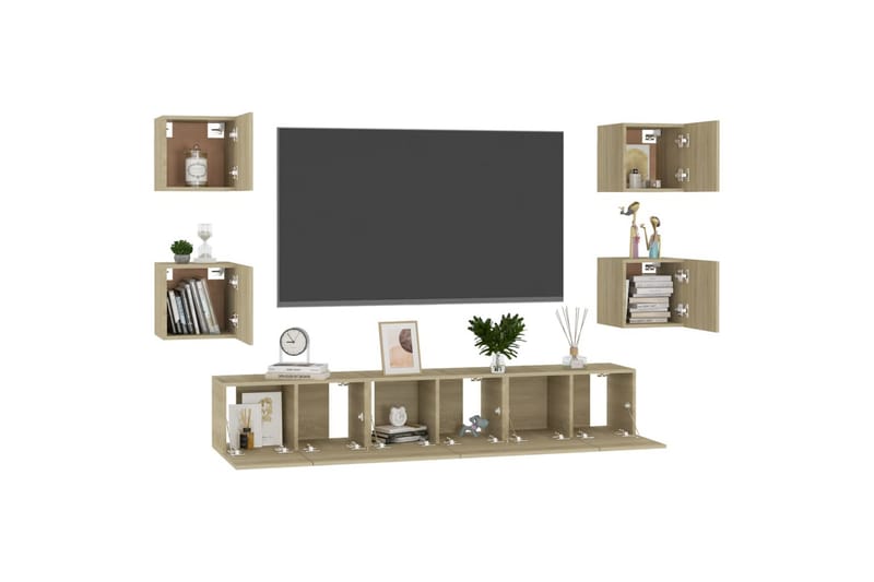 TV-benksett 7 stk sonoma eik sponplate - Brun - Møbler - Mediamøbel & tv møbel - TV-skap