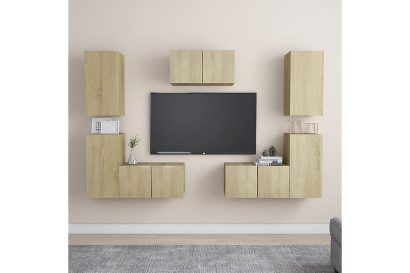 TV-benksett 7 stk sonoma eik sponplate - Brun - Møbler - Mediamøbel & tv møbel - TV-skap