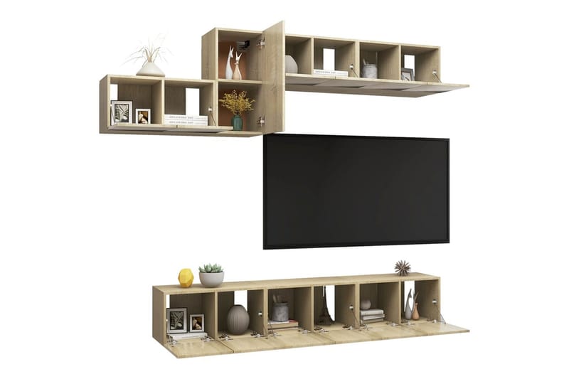 TV-benksett 7 stk sonoma eik sponplate - Brun - Møbler - Mediamøbel & tv møbel - TV-skap