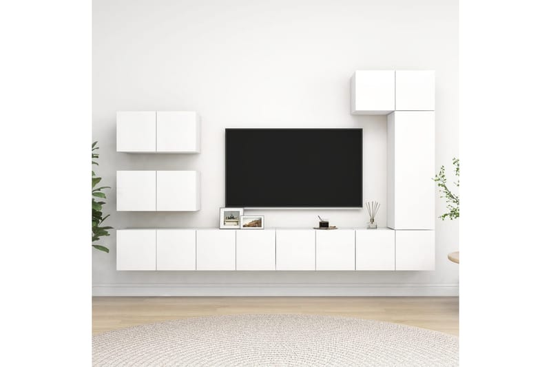 TV-benksett 8 deler hvit sponplate - Hvit - Møbler - Mediamøbel & tv møbel - TV-skap