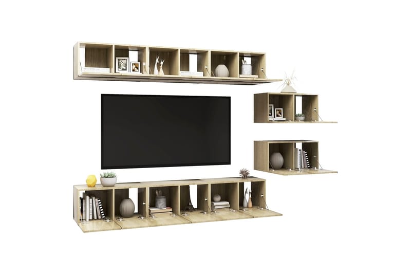 TV-benksett 8 deler sonoma eik sponplate - Brun - Møbler - Mediamøbel & tv møbel - TV-skap