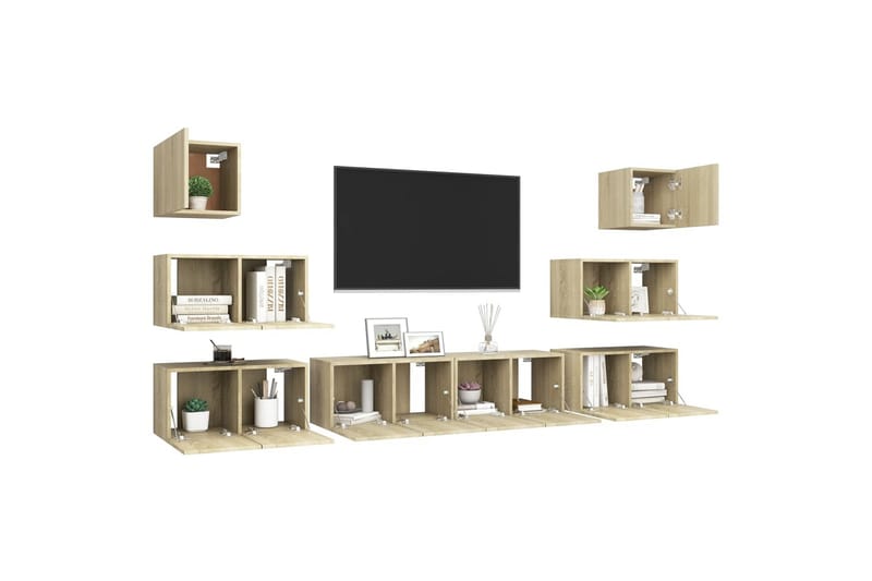 TV-benksett 8 stk sonoma eik sponplate - Brun - Møbler - Mediamøbel & tv møbel - TV-skap