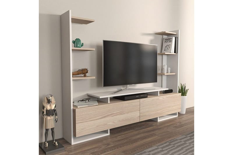 TV-bord Akdere Hvit / Eik - Mellomfarget tre/Hvit - Møbler - Mediamøbel & tv møbel - TV-benk & mediabenk