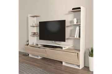 TV-bord Akdere Hvit / Eik - Mellomfarget tre/Hvit - Møbler - Mediamøbel & tv møbel - TV-benk & mediabenk