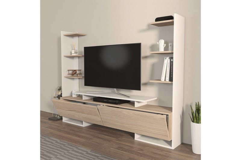 TV-bord Akdere Hvit / Eik - Mellomfarget tre/Hvit - Møbler - Mediamøbel & tv møbel - TV-benk & mediabenk