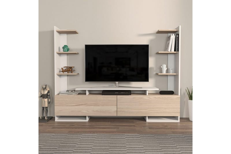 TV-bord Akdere Hvit / Eik - Mellomfarget tre/Hvit - Møbler - Mediamøbel & tv møbel - TV-benk & mediabenk