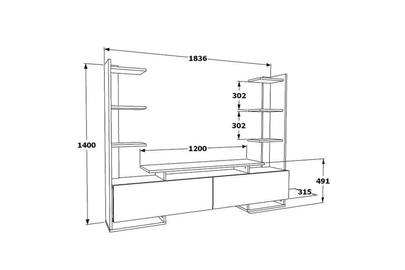 TV-bord Akdere Hvit / Eik - Mellomfarget tre/Hvit - Møbler - Mediamøbel & tv møbel - TV-benk & mediabenk