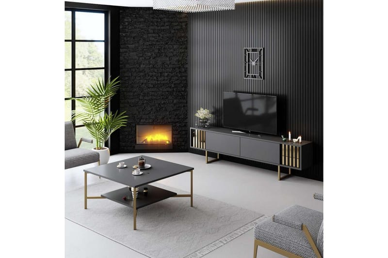 TV-bord Gull Linje Antrasitt / Gull - Antrasitt / Gull - Møbler - Mediamøbel & tv møbel - TV-benk & mediabenk