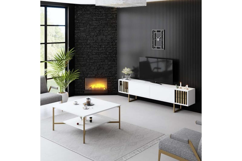 TV-bord Gull Linje Hvit / Gull - Hvit / Gull - Møbler - Mediamøbel & tv møbel - TV-benk & mediabenk