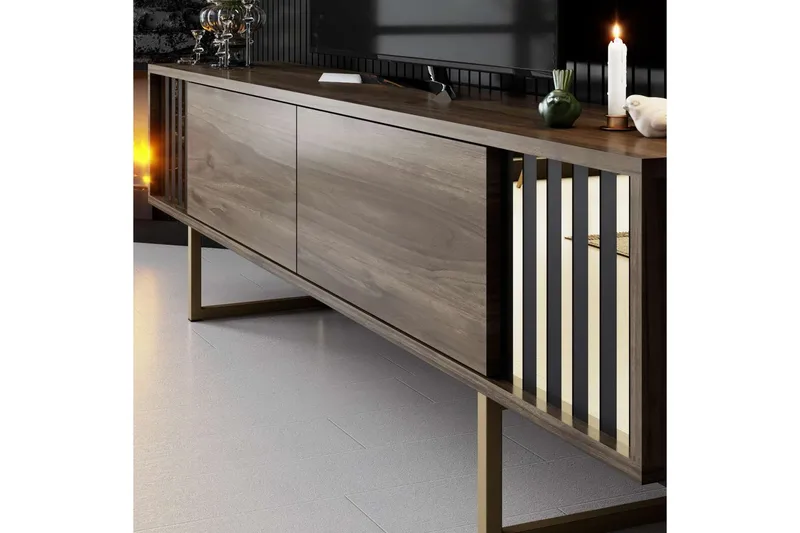 TV-bord Gull Linje Valnøtt / Gull - Valnøtt / Gull - Møbler - Mediamøbel & tv møbel - TV-benk & mediabenk