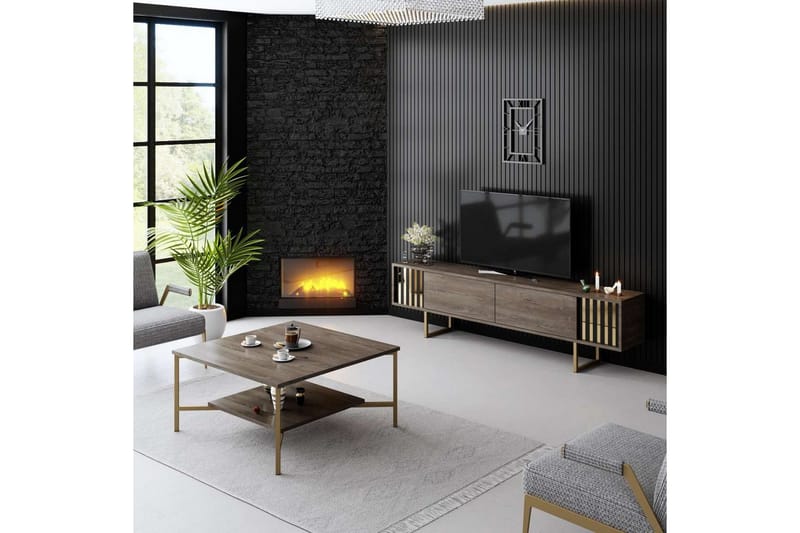 TV-bord Gull Linje Valnøtt / Gull - Valnøtt / Gull - Møbler - Mediamøbel & tv møbel - TV-benk & mediabenk