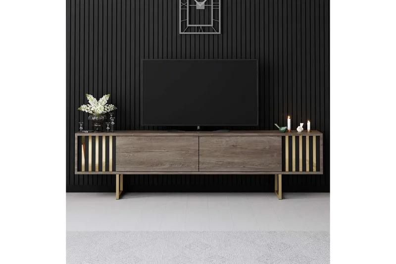 TV-bord Gull Linje Valnøtt / Gull - Valnøtt / Gull - Møbler - Mediamøbel & tv møbel - TV-benk & mediabenk