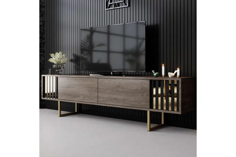 TV-bord Gull Linje Valnøtt / Gull - Valnøtt / Gull - Møbler - Mediamøbel & tv møbel - TV-benk & mediabenk