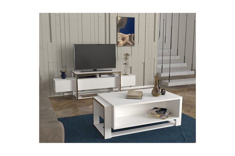 TV-bord Herb Hvit / Gull - Gull/Hvit - Møbler - Mediamøbel & tv møbel - TV-benk & mediabenk
