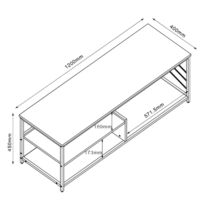 TV-bord HOME4YOU Dimitra 120x40x45 cm Rustikk/Svart - lyst rustikt tre/svart - Møbler - Mediamøbel & tv møbel - TV-benk & mediabenk
