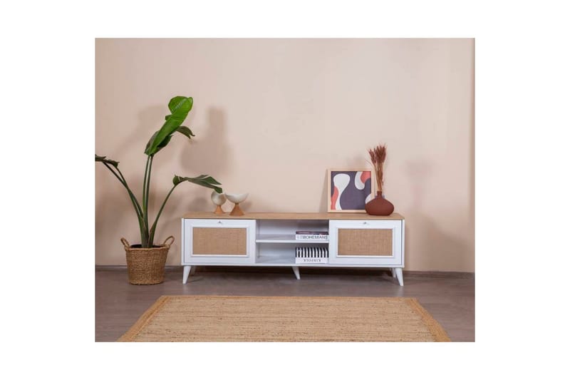 TV-bord Jatinder Hvit / Eik - Natur/Hvit - Møbler - Mediamøbel & tv møbel - TV-benk & mediabenk