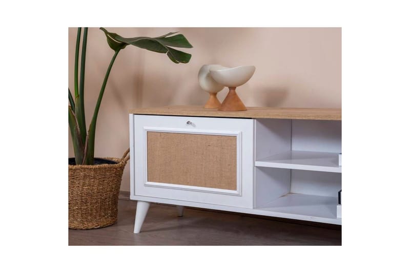 TV-bord Jatinder Hvit / Eik - Natur/Hvit - Møbler - Mediamøbel & tv møbel - TV-benk & mediabenk