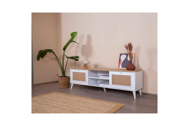 TV-bord Jatinder Hvit / Eik - Natur/Hvit - Møbler - Mediamøbel & tv møbel - TV-benk & mediabenk