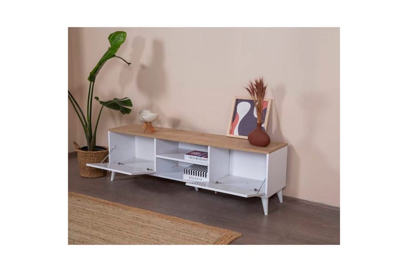 TV-bord Jatinder Hvit / Eik - Natur/Hvit - Møbler - Mediamøbel & tv møbel - TV-benk & mediabenk