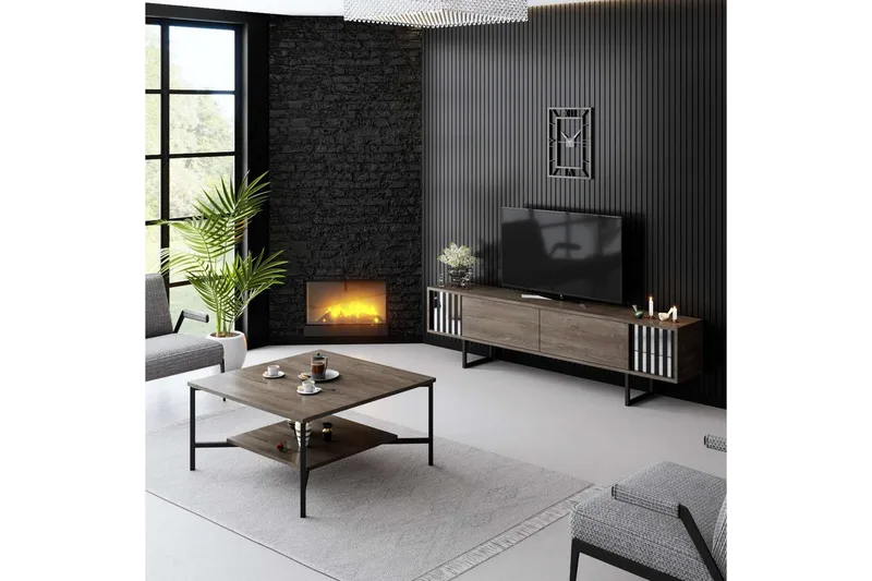 TV-bord Krom Linje Valnøtt / Svart - Valnøtt / Svart - Møbler - Mediamøbel & tv møbel - TV-benk & mediabenk