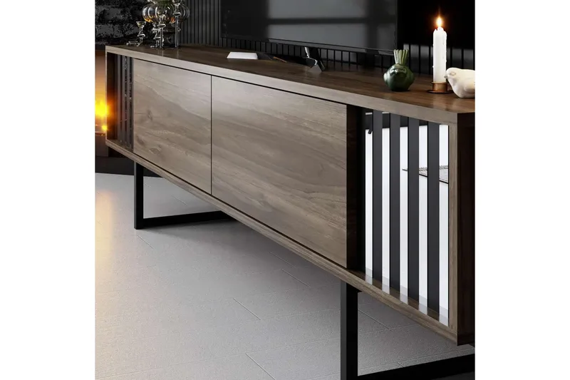 TV-bord Krom Linje Valnøtt / Svart - Valnøtt / Svart - Møbler - Mediamøbel & tv møbel - TV-benk & mediabenk