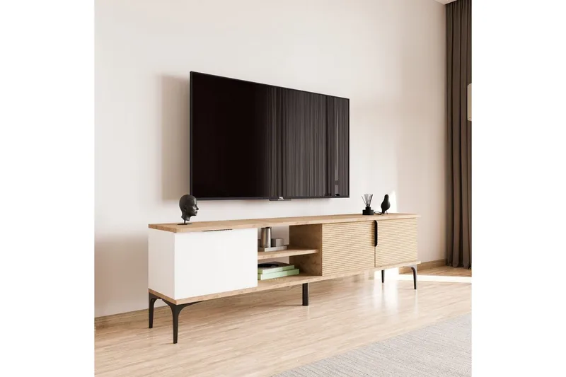 TV-bord Kunar Hvit / Eik - Hvit / Eik - Møbler - Mediamøbel & tv møbel - TV-benk & mediabenk