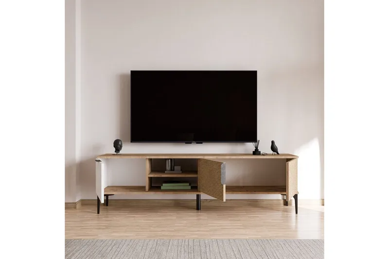 TV-bord Kunar Hvit / Eik - Hvit / Eik - Møbler - Mediamøbel & tv møbel - TV-benk & mediabenk