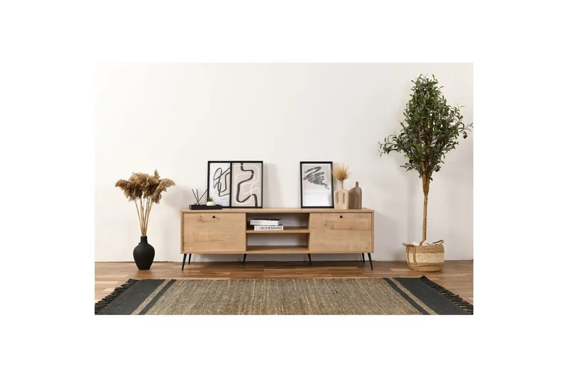 TV-bord Mjudi Eik - Lysfarget tre - Møbler - Mediamøbel & tv møbel - TV-benk & mediabenk