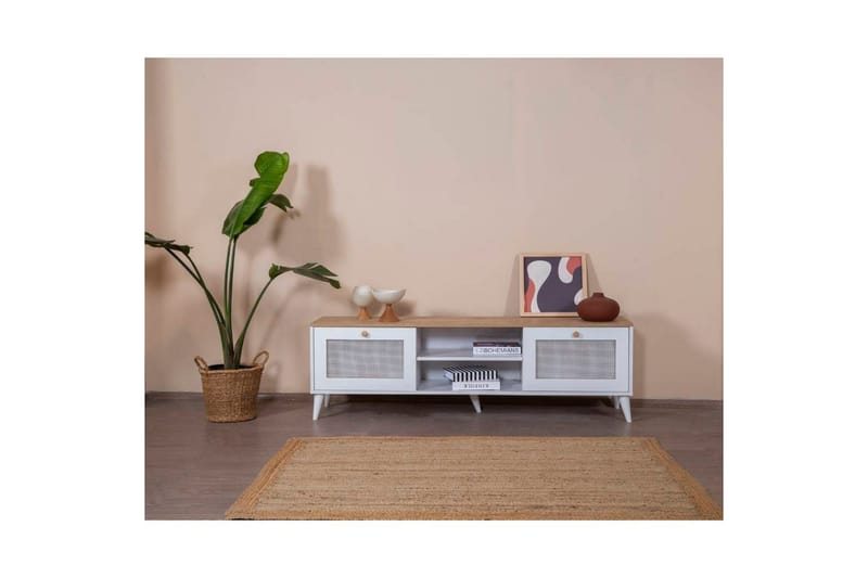 TV-bord Mjudi Håndverk Hvit / Eik - Hvit / Eik - Møbler - Mediamøbel & tv møbel - TV-benk & mediabenk