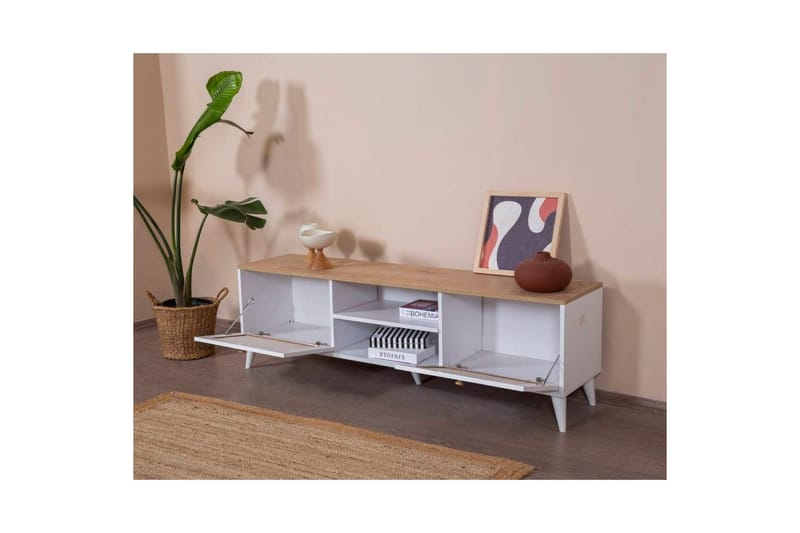 TV-bord Mjudi Håndverk Hvit / Eik - Hvit / Eik - Møbler - Mediamøbel & tv møbel - TV-benk & mediabenk