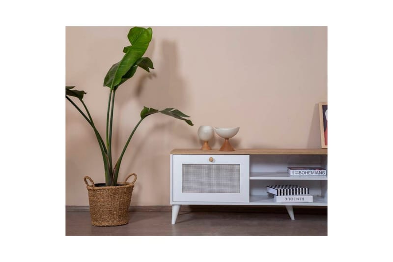 TV-bord Mjudi Håndverk Hvit / Eik - Hvit / Eik - Møbler - Mediamøbel & tv møbel - TV-benk & mediabenk