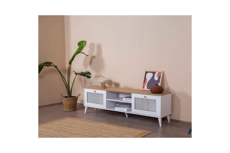 TV-bord Mjudi Håndverk Hvit / Eik - Hvit / Eik - Møbler - Mediamøbel & tv møbel - TV-benk & mediabenk