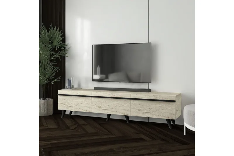 TV-bord Ravinarville Travertin / Svart - Beige - Møbler - Mediamøbel & tv møbel - TV-benk & mediabenk